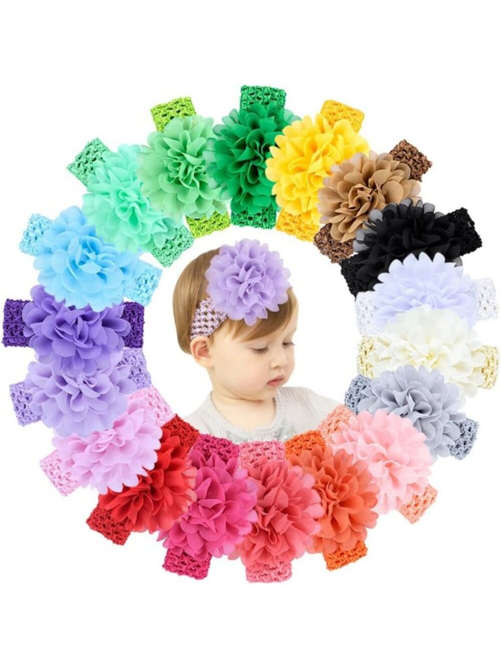 18pcs Baby Girls Soft Stretchy Headbands with Chiffon Flowers - Cute Hair